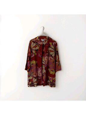 Coldwater Creek Vintage Silk Wool Floral Open Kimono Jacket Topper